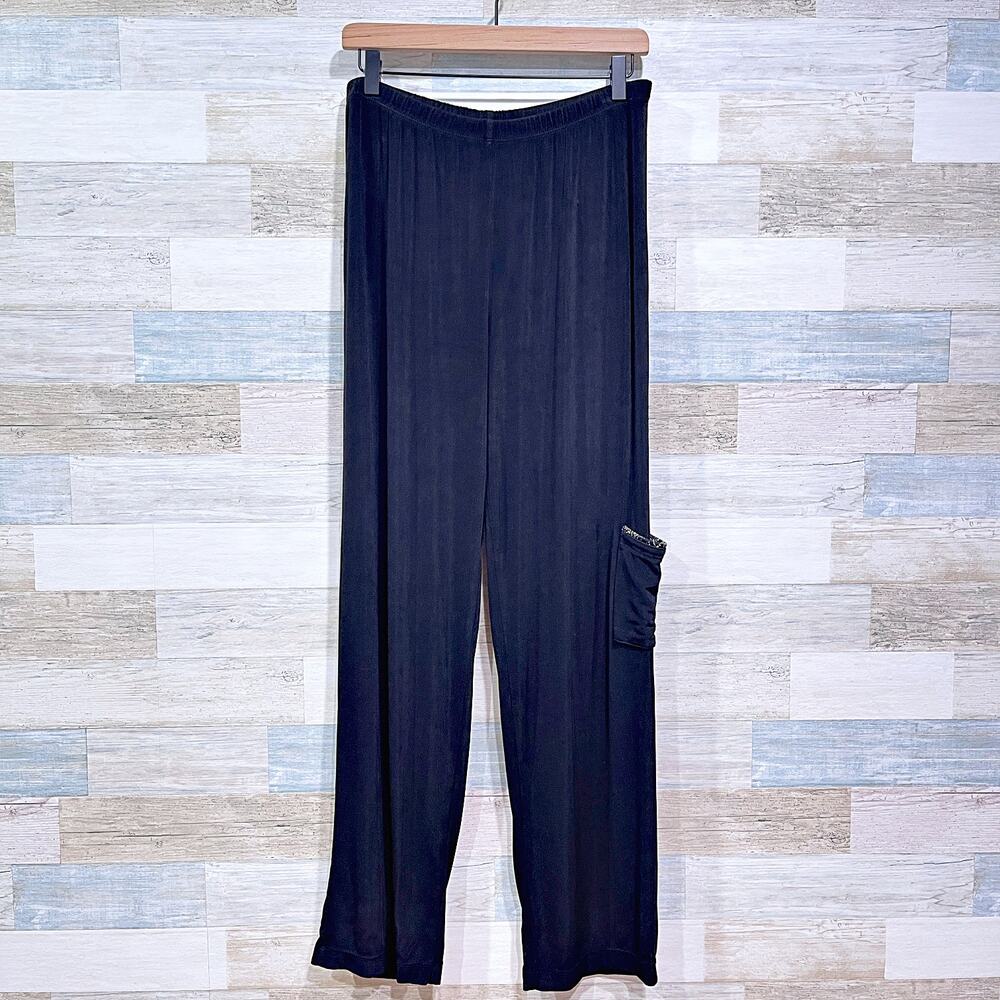 Chicos Travelers Side Pocket Pull On Pant Black High Rise Stretch Womens Large 2